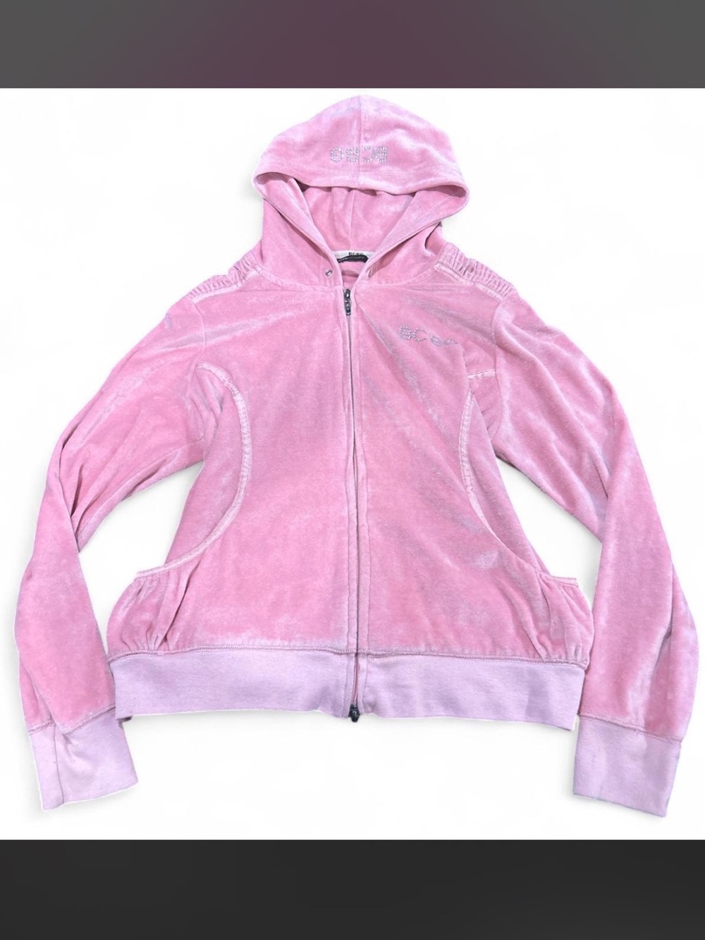 BCBGMaxAzria Light Pink Velour Zip Hoodie